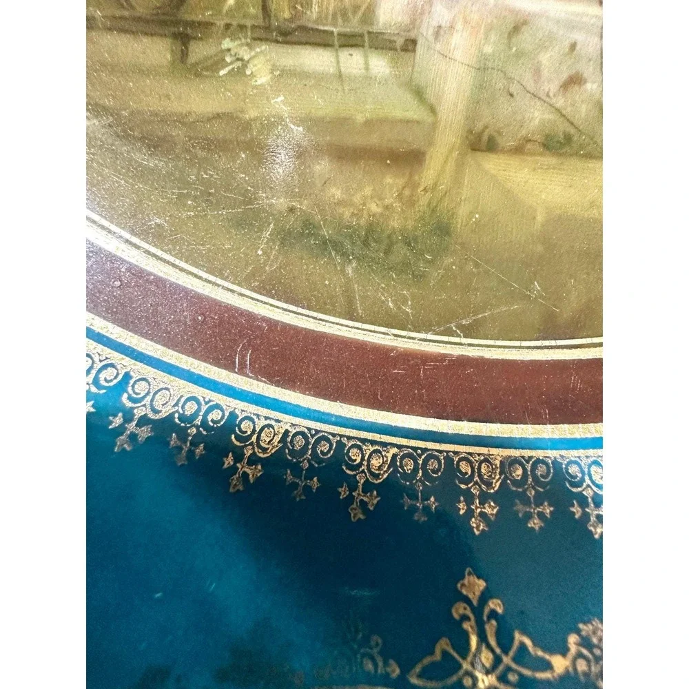 Victoria Austria Porcelain Bowl with Romantic Scene, Roses, Blue & Green Trim